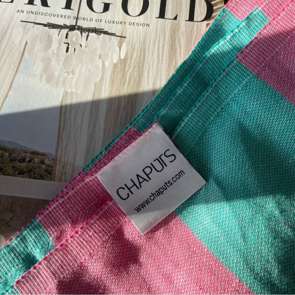 Chaput’s Turkish Cotton Towel - Pink Green Stripe - Wrap Blanket BOHO Vibes Swim - Picture 2 of 9